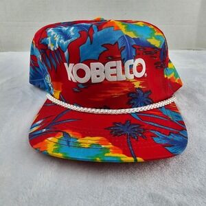 Kobelco Vintage Red Hawaiian Print Floral Print Snapback Hat